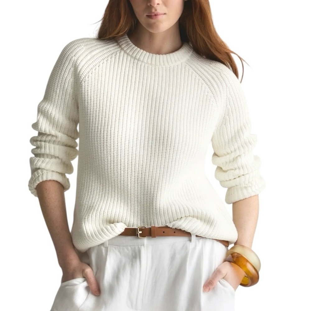 Quince Organic Cotton Fisherman Sweater Women's XS Ivory Crewneck Minimalist